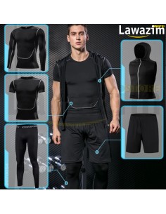 مجموعة رياضية للجري للرجال من خمس قطع cours d'exécution Set de sport Pour Hommes Costume La compression Survêtement Vêtements