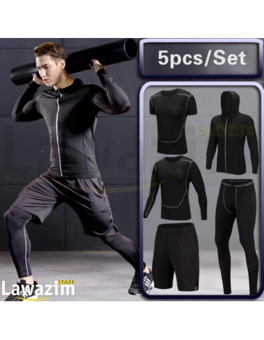 مجموعة رياضية للجري للرجال من خمس قطع cours d'exécution Set de sport Pour Hommes Costume La compression Survêtement Vêtements