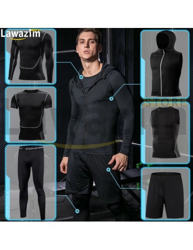 مجموعة رياضية للجري للرجال من خمس قطع cours d'exécution Set de sport Pour Hommes Costume La compression Survêtement Vêtements