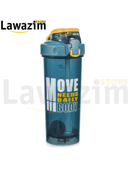 قارورة الماء 800 مل مع شفاطة - Bouteille d'eau 800 ml avec pailles، مثالية للماء والبروتين في أي وقت
