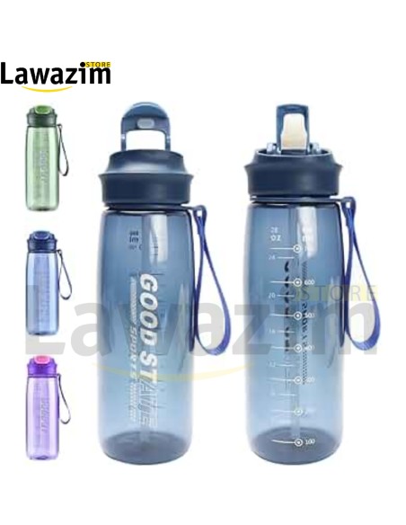 قارورة الماء 800 مل مع شفاطة - Bouteille d'eau 800 ml avec pailles، مثالية للماء والبروتين في أي وقت