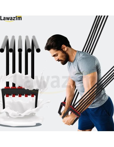 حزام تمرين العضلات للرجال لكامل الجسم مع 5 حبال قابلة للازالةCorde élastique réglable, en caoutchouc pour entraînement