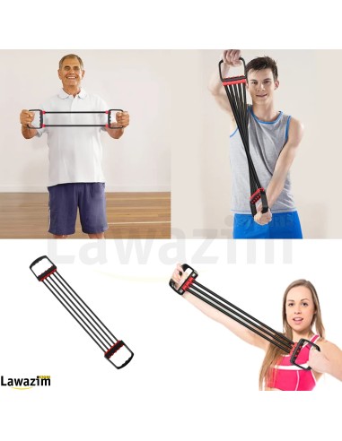 حزام تمرين العضلات للرجال لكامل الجسم مع 5 حبال قابلة للازالةCorde élastique réglable, en caoutchouc pour entraînement