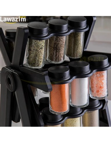 منظم رف توابل دوار مع 18 برطمان Organisateur d'étagères à épices rotatives avec 18 pots
