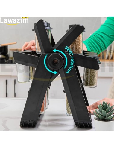 منظم رف توابل دوار مع 18 برطمان Organisateur d'étagères à épices rotatives avec 18 pots