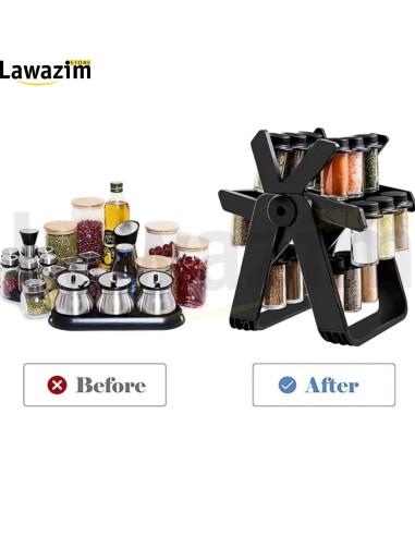 منظم رف توابل دوار مع 18 برطمان Organisateur d'étagères à épices rotatives avec 18 pots