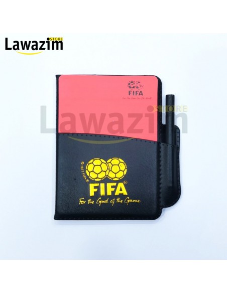 Carnet d'arbitrage avec cartons rouge et jaune دفتر ملاحظات لحكم كرة القدم مع بطاقات حمراء و صفراء