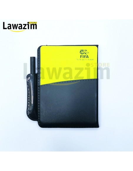 Carnet d'arbitrage avec cartons rouge et jaune دفتر ملاحظات لحكم كرة القدم مع بطاقات حمراء و صفراء