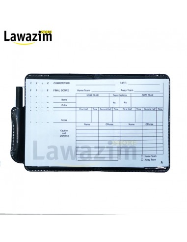 Carnet d'arbitrage avec cartons rouge et jaune دفتر ملاحظات لحكم كرة القدم مع بطاقات حمراء و صفراء