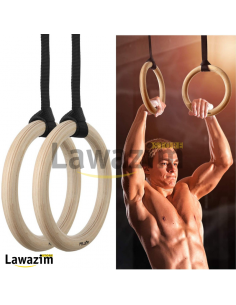 Wooden Gymnastic Rings with Straps - حلقات الجمباز الخشبية مع الأشرطة للتمارين الرياضية  تدريب القوة وكمال الأجسام