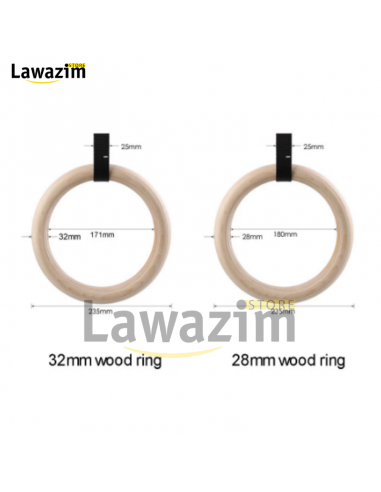 Wooden Gymnastic Rings with Straps - حلقات الجمباز الخشبية مع الأشرطة للتمارين الرياضية  تدريب القوة وكمال الأجسام