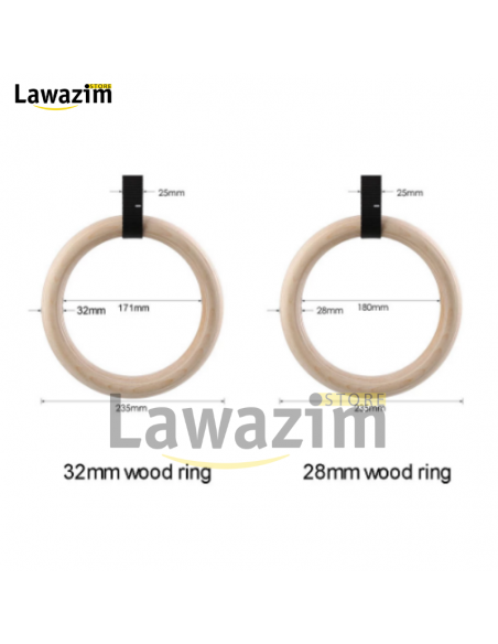 Wooden Gymnastic Rings with Straps - حلقات الجمباز الخشبية مع الأشرطة للتمارين الرياضية  تدريب القوة وكمال الأجسام
