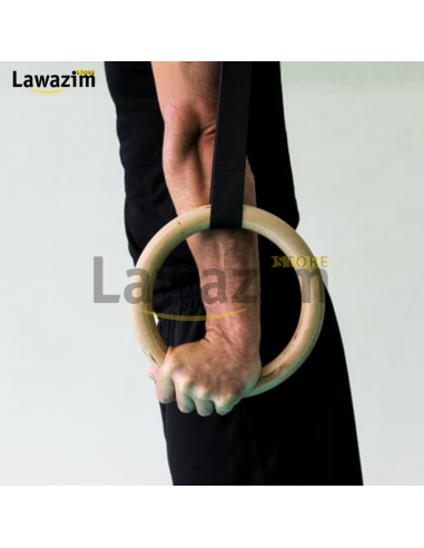 Wooden Gymnastic Rings with Straps - حلقات الجمباز الخشبية مع الأشرطة للتمارين الرياضية  تدريب القوة وكمال الأجسام