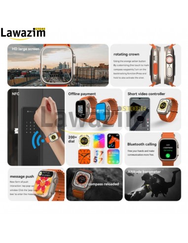 الساعة الذكية X8+ مقاومة للماء بشحن لاسلكي  للرجال والنسا Ultra montre intelligente Bluetooth sans fil charge