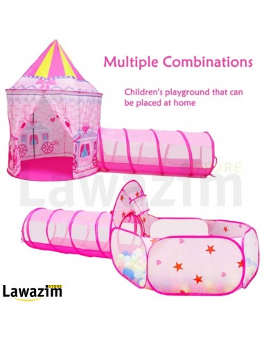 خيمة اللعب للأميرات مع نفق و مسبح كرات ملونة tente de Joux pour enfants 3en1