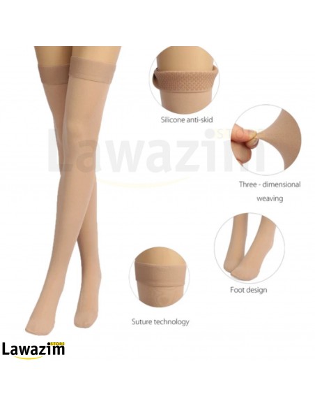 الجوارب الطويلة الجذابة ذات لون فاتح  للنساء Women's Full Coverage Thigh-Highs Long Nylon Stockings Socks