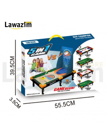 مجموعة ألعاب 5 في 1 للأطفال - Ensemble de jeux 5 en 1 pour enfants : football, billard, hockey, snooker et basket-ball.