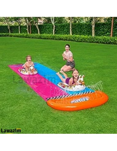 زلاجة مائية ثنائية قابلة للنفخ مع عوامتين لمرح وإستمتاع الأطفال H2OGO! Toboggan Aquatique Gonflable Avec Bouées Bestway