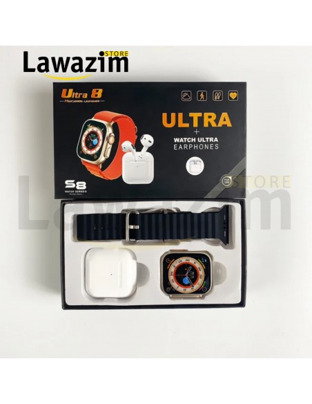 الساعة الذكية و سماعات بلوتوث نقية 2في1 - Smart Watch & Bluetooth Écouteurs 2en1 S8 Ultra Series 8