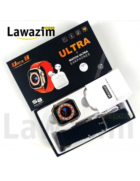 الساعة الذكية و سماعات بلوتوث نقية 2في1 - Smart Watch & Bluetooth Écouteurs 2en1 S8 Ultra Series 8