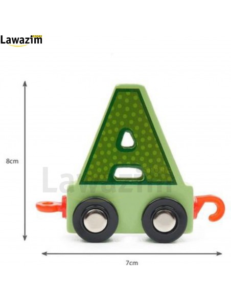 قطار الحروف الأبجدية الخشبية على عربات ذات عجلات Train de lettres de l'alphabet en bois sur des wagons à roues