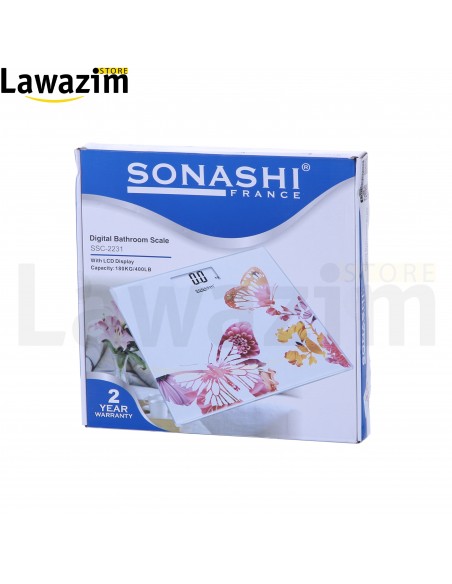 ميزان شخصي زجاجي رقمي من سوناشي / Sonashi Pèse Personne Numérique En Verre- Afficheur LED - 180Kg - SSC 2231