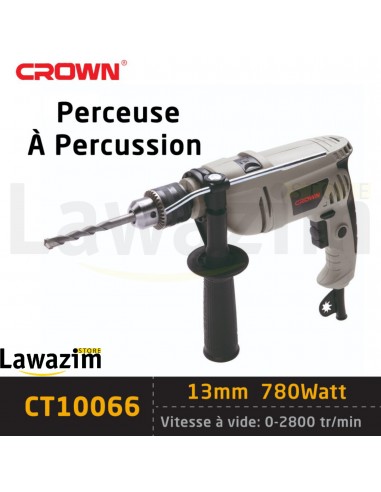 مثقاب مع تقنية الصدمات متعدد السرعات يعمل باتجاهين مع مقبض قابل للدوران 360° CROWN Perceuse A Percussion 780W 13mm CT10066