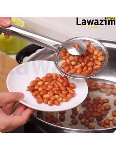 ملعقة تصفية متعددة الوظائف مع مشبك طعام - !Multifonctionnelle Passoire cuillère avec pince à nourriture en acier inoxydable