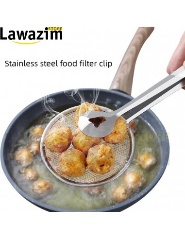 ملعقة تصفية متعددة الوظائف مع مشبك طعام - !Multifonctionnelle Passoire cuillère avec pince à nourriture en acier inoxydable