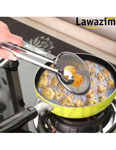 ملعقة تصفية متعددة الوظائف مع مشبك طعام - !Multifonctionnelle Passoire cuillère avec pince à nourriture en acier inoxydable