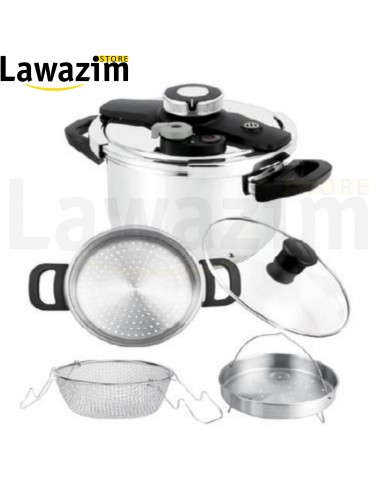 طنجرة ضغط 6 قطع مثالية لكل وجبة - طهي سريع وسهل مع الحفاظ على النكهة - Cocotte idéale pour chaque repas 10L / 6Pcs